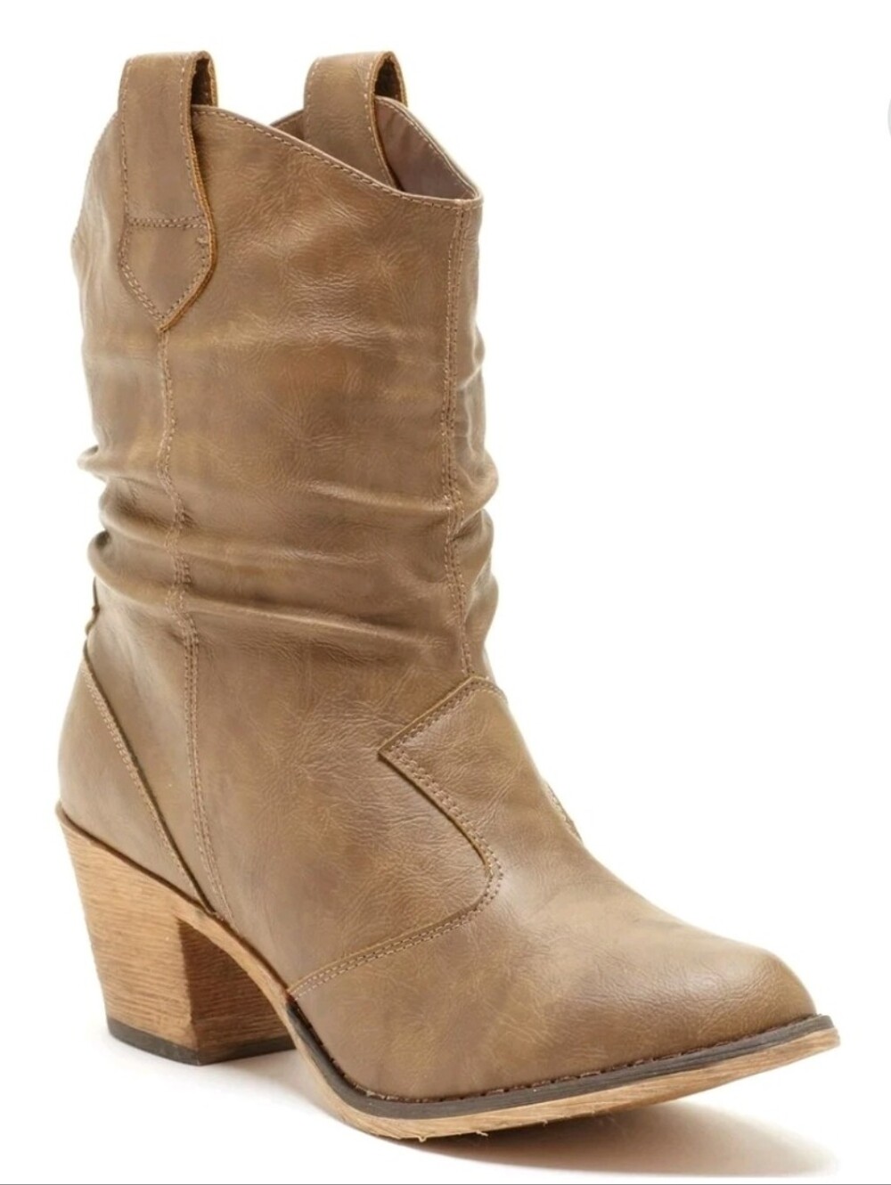 Charles Albert Light Brown Western Block Heel Mid-Calf Boot